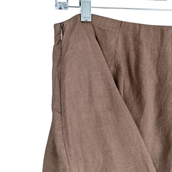 Eileen Fisher Brown A-Line Knee Length Ruffled Irish Linen Skirt Petite Small - Picture 3 of 8